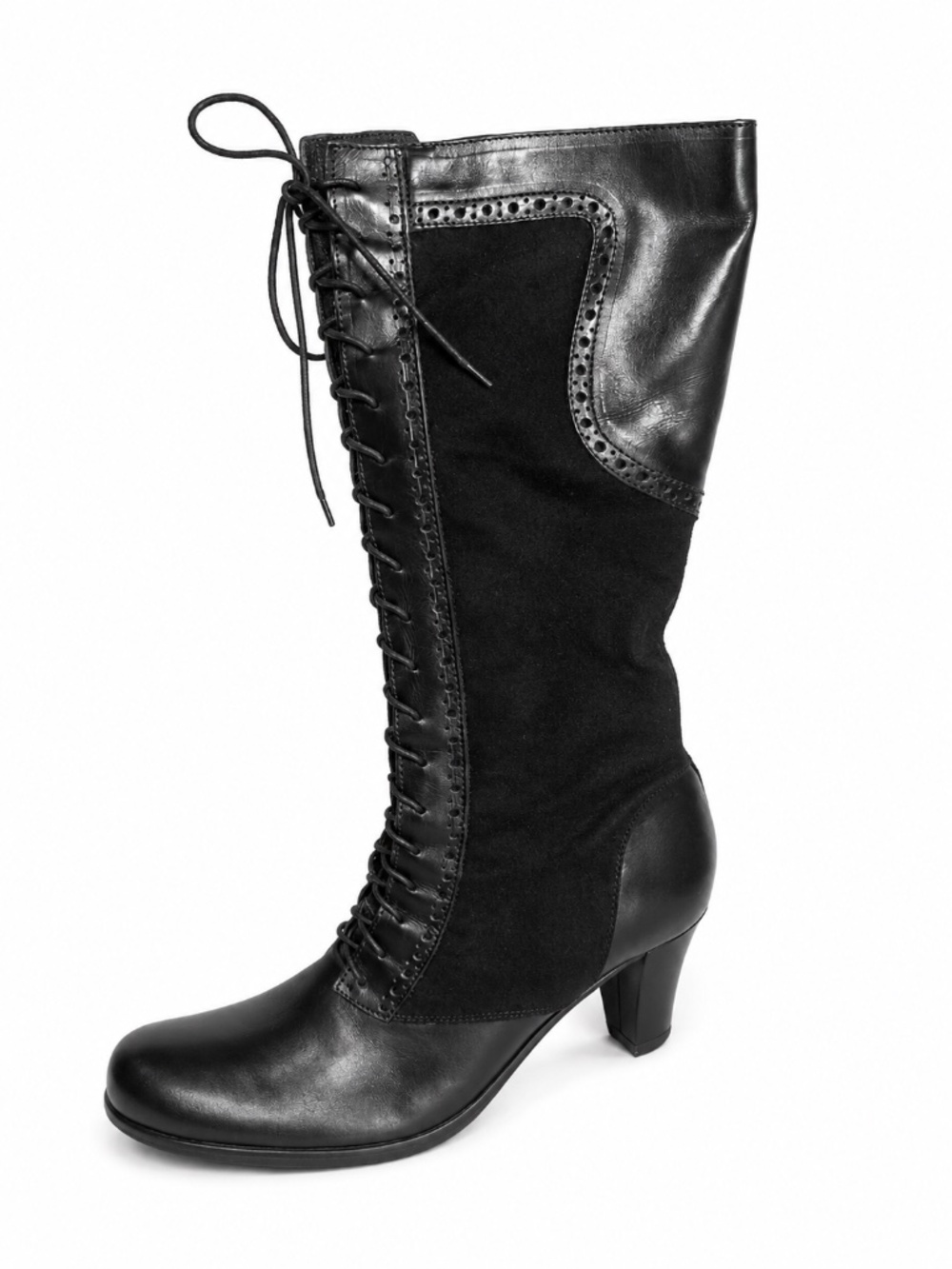 MAX & Co. Made in Italy Black Leather & Suede Lace-Up Knee High Boots Size 40